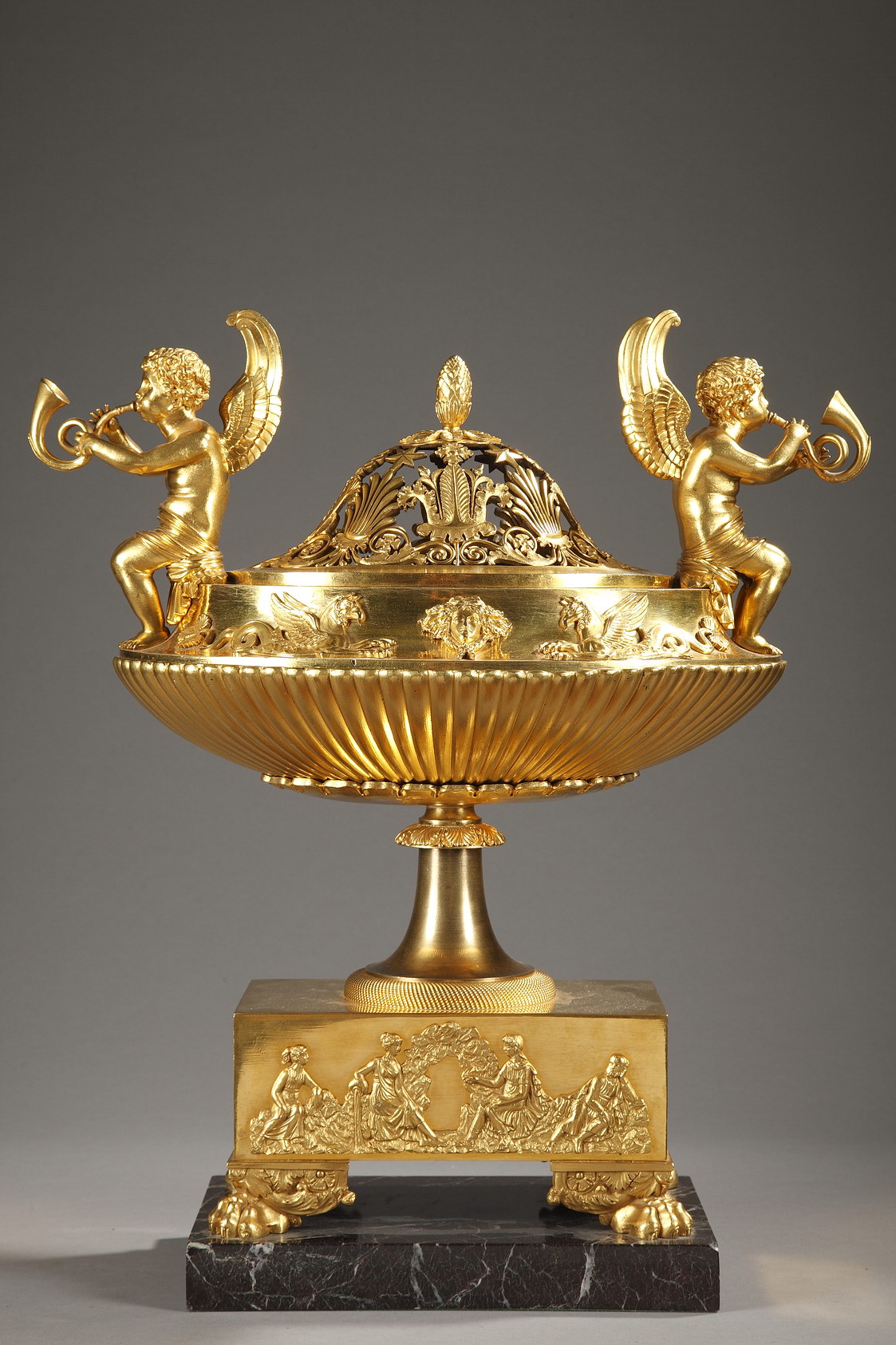 Empire gilt bronze and marble table top-perfume burner